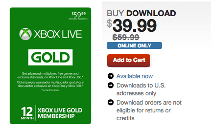 gamestop xbox live gold