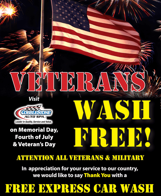 Cobblestone FREE Express Car Wash for Veterans & Military on July 4th