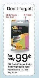 Office Depot: FREE Post-It Removable Pads 07/17–07/23