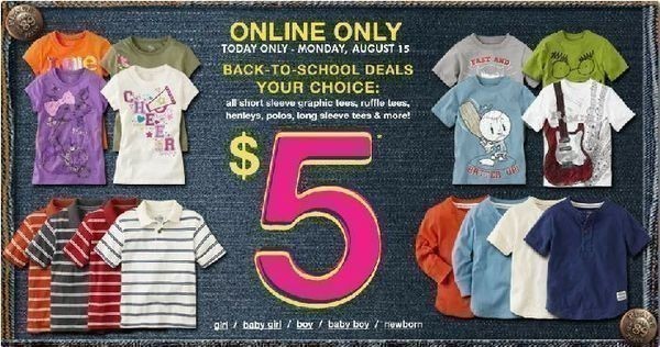 Children’s Place: $5 Sale, $2.99 Clearance + Extra 15% off + 14% Cash Back!