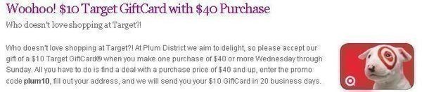 Plum District: $10 Target Gift Card with $40 Purchase & Deal Idea