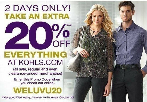 Kohl’s: 20% off Everything Online 10/19 & 10/20!