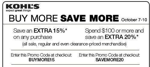 Kohl’s: Save 15% or 20% October 7-10th