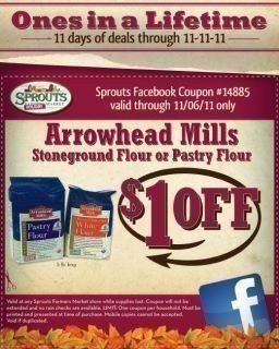 Sprouts 11 Days of Deals for 11/04:  Up to $2 off Arrowhead Mills Pantry or Stoneground Flour