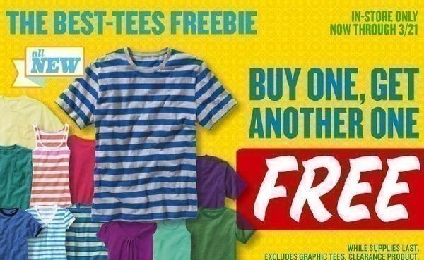 Old Navy: B1G1 FREE T-Shirts (Through 03/21)