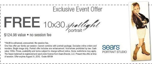 FREE 10×13 Spotlight Portrait at Sears + NO Session Fee ($124.98 Value)