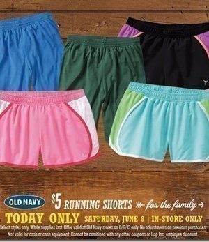 Old Navy: $5 Running Shorts for the Family (6/8 Only) + $10/$50