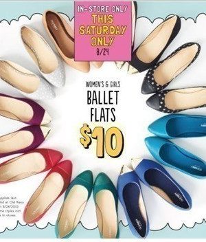 Old Navy: $15 off $50 Purchase (+ Women’s and Girls Ballet Flats just $10 on 8/24)