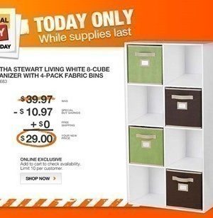 Home Depot: Martha Stewart White 8-Cube Organizer with 4-pk Fabric Bins $29 Shipped