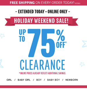 The Children’s Place: Up to 75% OFF + 20% OFF + FREE Shipping