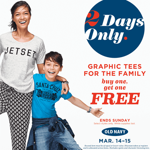 Old Navy: Buy 1 Graphic Tee & Get 1 FREE {2-Days ONLY}