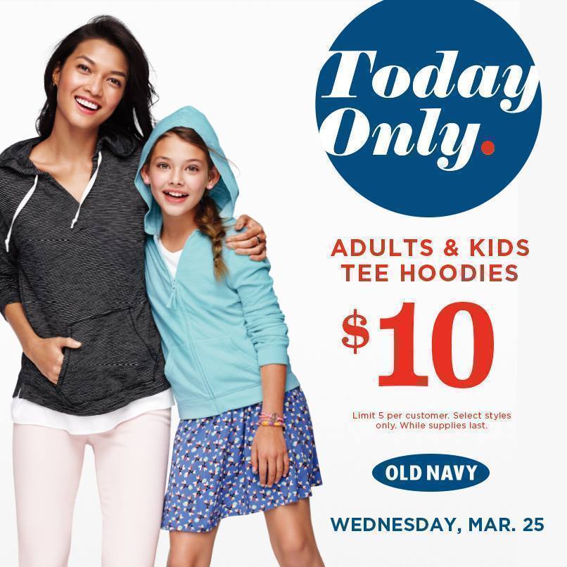 Old Navy: Adults & Kids Hoodies & Tee Hoodies just $10