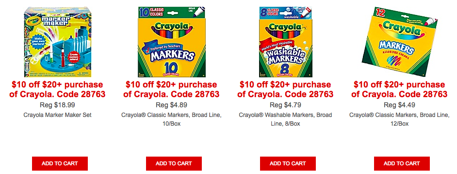 Staples: $10 off $20 Crayola Purchase through 5/16