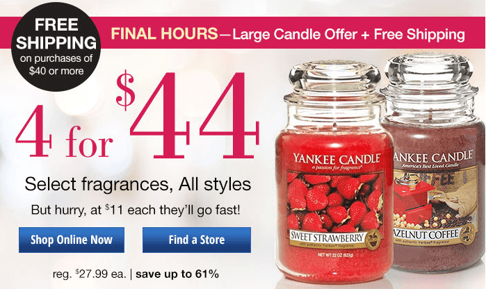 Last Day to Score 4 Large Yankee Candles for $44 + FREE Shipping