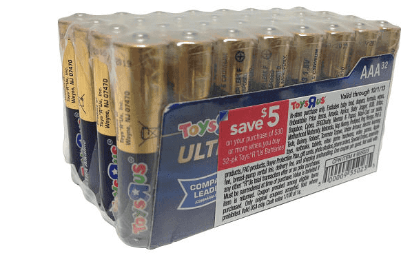 Toys R Us Brand Batteries:  64 Ultra AAA just $9.99 + FREE Local Pick Up