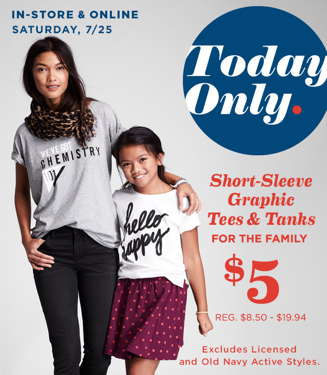 Old Navy: Short Sleeve Graphic Tees $5 ~ Today Only