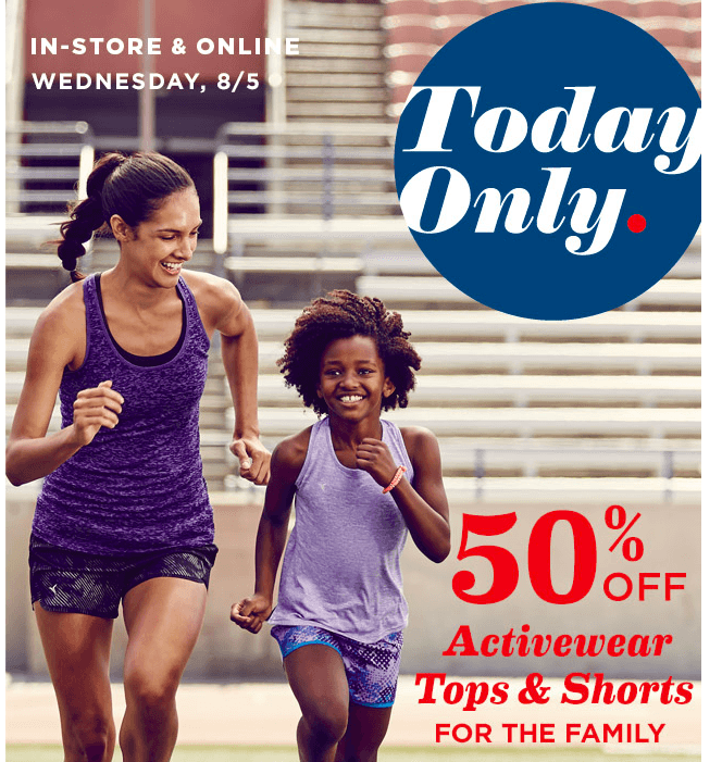 Old Navy: 50% OFF Activewear for the Family ~ Today Only