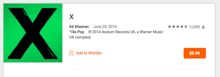 Google Play: Ed Sheeran Album “X” just $.99