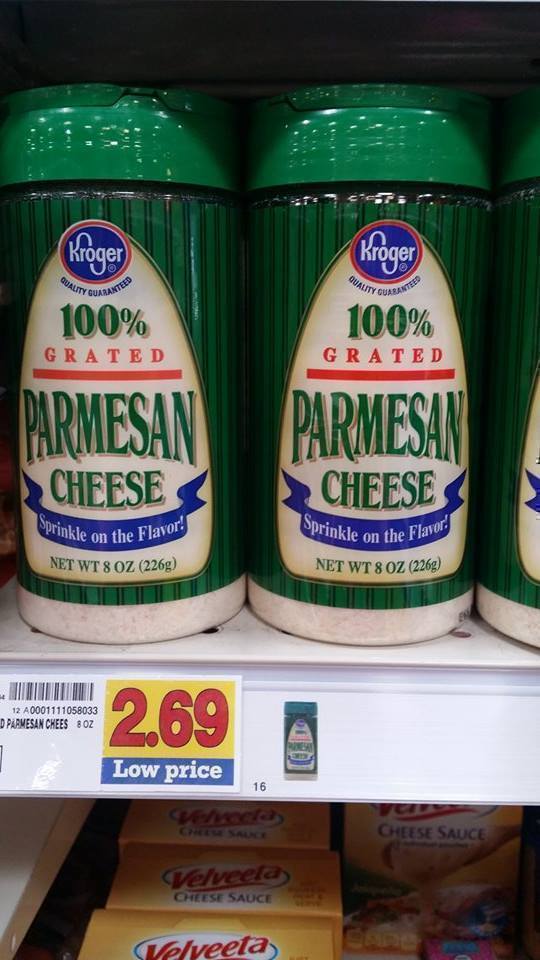 Fry’s: Kroger 100% Grated Parmesan Cheese $2.09