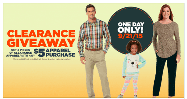 Sears Outlet: 2 FREE Pieces of Clearance Apparel with $5 Apparel Purchase (9/22)