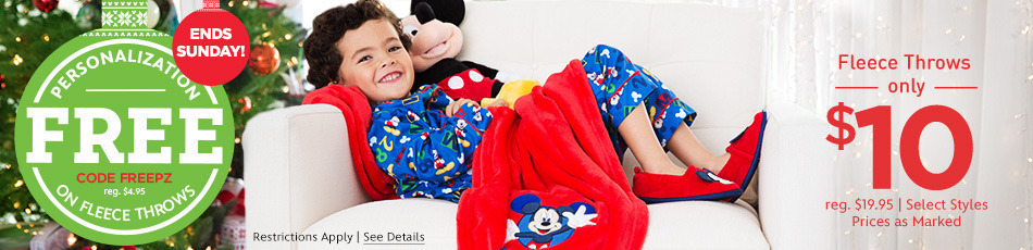 The Disney Store: FREE Personalization + Disney Fleece Blankets just $10