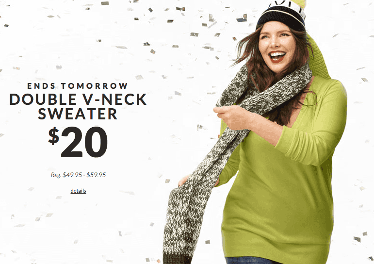 Lane Bryant: 5 Double V-Neck Sweaters just $50 (+ FREE Real Women Dollars & Ship to Store)