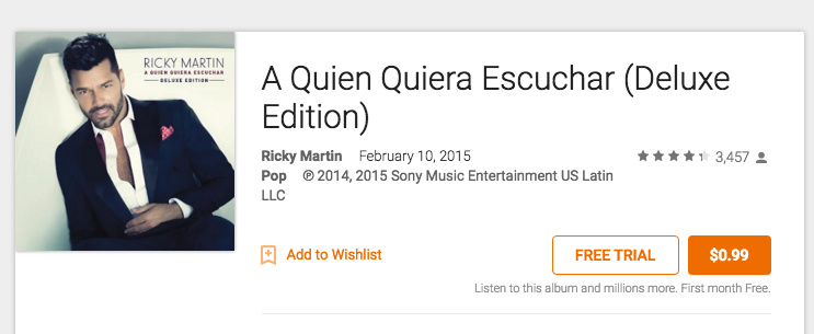 Google Play: A Quien Quiera Escuchar (Deluxe Edition) by Ricky Martin just $.99