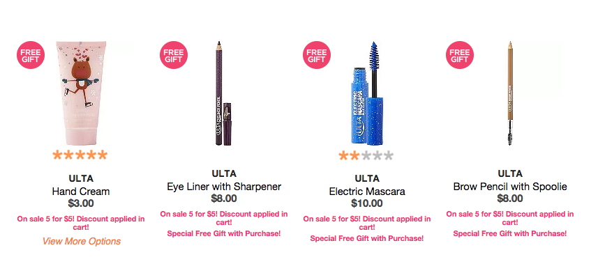 Ulta:  Stocking Stuffers 5 for $5 (+ $3.50 off $10 Purchase)