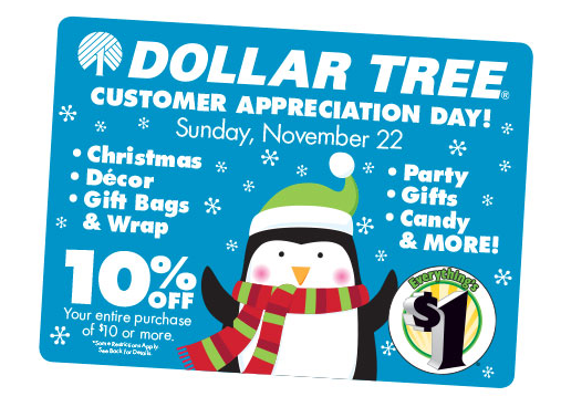 Dollar Tree: 10% OFF $10 or More (11/22)