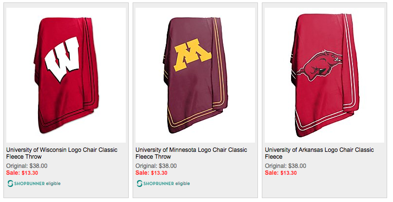 Bon-Ton: NCAA Fleece Throws $13.30 (Reg. $38)