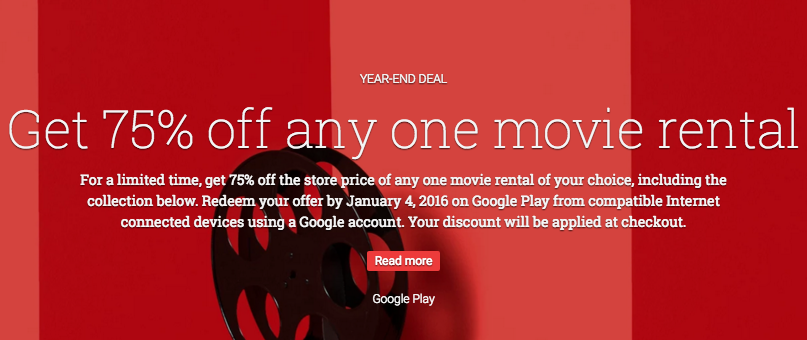 Google Play: Get 75% OFF ANY One Movie Rental