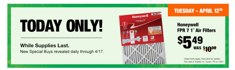 Home Depot: Honeywell Air Filters 50% OFF