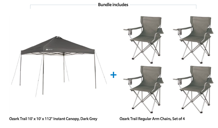 Ozark Trail Instant 10×10 Straight Leg Canopy with 4 Chairs just $75