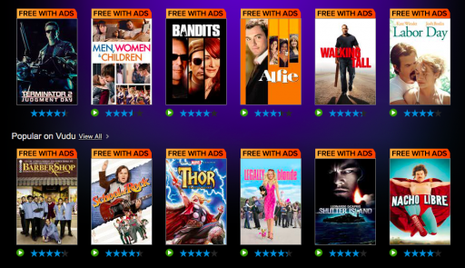 Vudu: Free Select Full Length Movies With Ads 