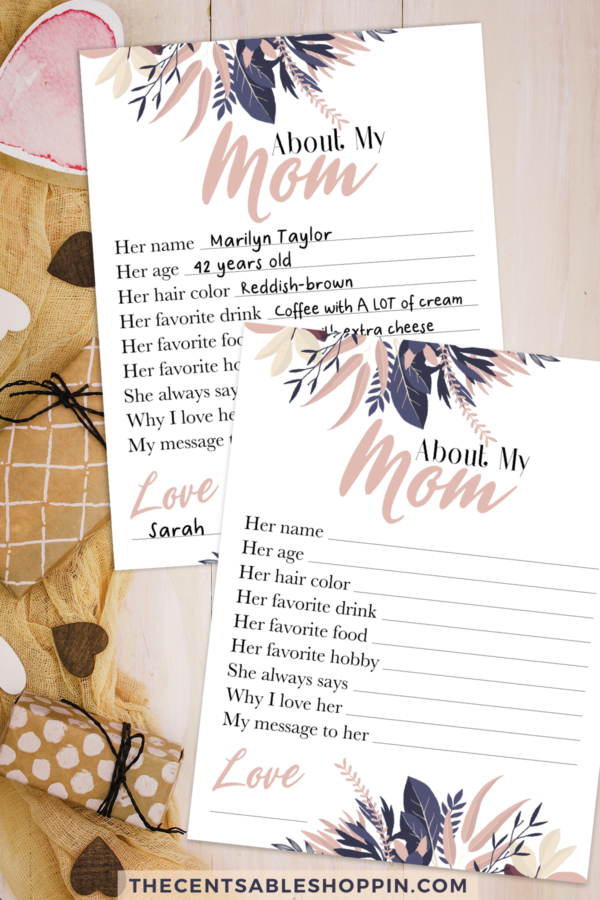 About My Mom Mother's Day Printable | The CentsAble Shoppin